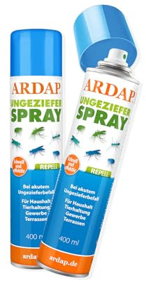 ARDAP Repell Ungezieferspray 2 x 400ml - Insektenspray bei akutem Ungezieferbefall - Abwehrend bei Insektenbefall - Insektenspray Wohnung - Mückenspray - Schädlingsfrei - Wirkt schnell (PT19)