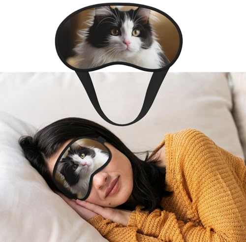 Augenmaske zum Schlafen, atmungsaktiv, lichtblockierend, Schlafmaske, weißes und schwarzes Kätzchen, sitzende Nacht, Augenbinde, weich, bequem, Nacht-Augenschutz, für Männer und Frauen, Augenabdeckung
