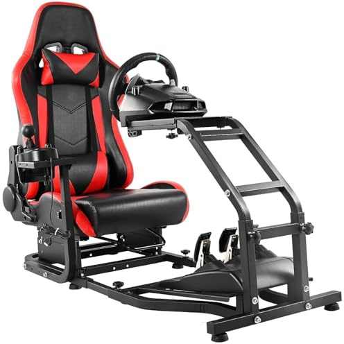 Dardoo Verstellbares Gaming Sim Cockpit mit rotem Sitz Passend für Logitech G29 G920 G923, für Thrustmaster T300 Racing Lenkradständer, nicht inklusive Lenkrad, Pedal und Handbremse