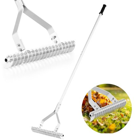 RELAX4LIFE Arieggiatore per Prato 178 cm, Rastrello da Giardino in Alluminio, Arieggiatore Manuale con 19 Denti Curvi, Attrezzo da Giardino per Allentare Il Terreno e Cura del Prato