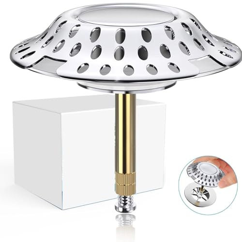 Xinlie Tappo per vasca da bagno 2 in 1, in ottone, contro l'intasamento, tappo per vasca da bagno, diametro 72 mm, adatto per vasche da bagno con distanza tra 3,8 cm e 4,3 cm