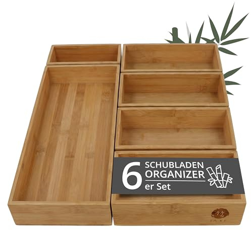 TAKE Schubladen Organizer 6-teilig I Boxen aus 100% Natur Bambus | Boxen in verschiedenen Größen für Küche, Bad & Büro I Drawer Organizer Schublade I Schminktisch Organizer Bad