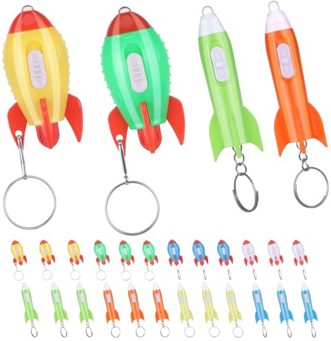 Kssvzz 24 mini linternas llaveros, multicolor cohetes linterna para niños, regalo de cumpleaños infantil 6 7 8 9 10 11 12 años