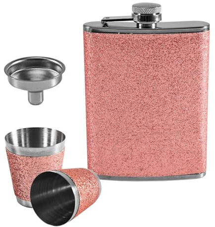 Flachmann Frauen Flach mann Klein mit Trichter,2 Stück 30ml Schnapsglas,Edelstahl,Alkohol Flachmann,8oz/240ml Hip Flask für Reisen,Wandern, Klettern, Angeln, Camping