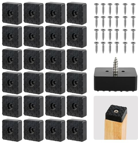 NUTKIT 24 Pezzi Piedini Gomma Antiscivolo, 30x30mm, Quadrati con Vite | Piedini Gommini per Sedie, Gomma Resistente e Antiscivolo, per Mobili, Tavoli, Scrivanie, Sedie e Divani-Nero