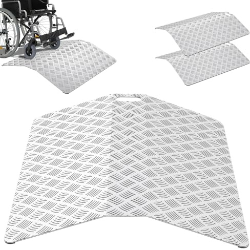 JRUKM Rampa per soglia in alluminio, 60 cm, per sedia a rotelle, capacità di carico 270 kg, rampa per marciapiede antiscivolo, con maniglie per soglie, gradini, ingressi di casa