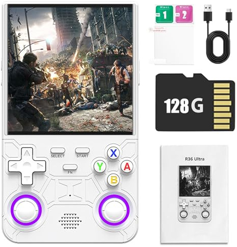 Retro Portable Game Console R36Ultra-Écran IPS De 4,0 Pouces, Équipé d'un Système Linux Open Source, Console D'émulateur Portable-White||128GB