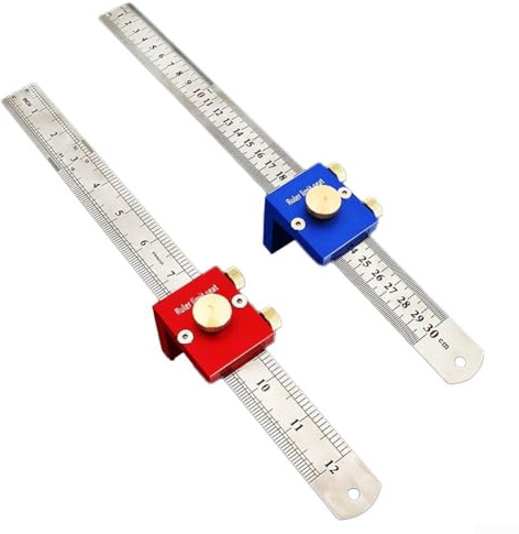 Regla de escritura ajustable de 30 cm con ángulo de 90 grados y tope deslizante para marcar y medir consistentes (rojo)