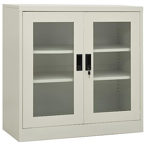 Büroschrank Hellgrau 90x40x90 cm, Stahl Aktenschrank mit 2 Türen, 2 verstellbaren Einlegeböden, Schloss, für Büro, Arbeitszimmer, Storage Cabinet