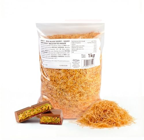 dekora - Pasta Kataifi para postres y platos salados 1kg, Kataifi fideos para chocolate dubai, Kadayif Fino y Crujiente para Repostería Árabe y Turca, sin azúcar, sin lactosa y halal