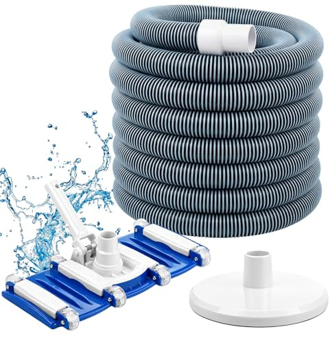 Innconee 3-teiliges Pool-Reinigungsset, 35,6 cm Vakuumkopf mit flexiblen Rädern, 3,8 x 5,5 m Schläuche und Skim-Vakuumplatte, Poolwartung, Reinigungszubehör für schnelle, einfache Schmutzentfernung