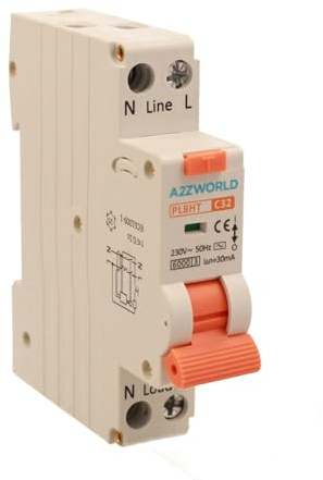Interruttore Magnetotermico Differenziale 32A C32, Tipo AC Curva C, 1P+N 6kA 30mA 220V, RCBO Salvavita Slim, Occupa Solo 1 Modulo DIN