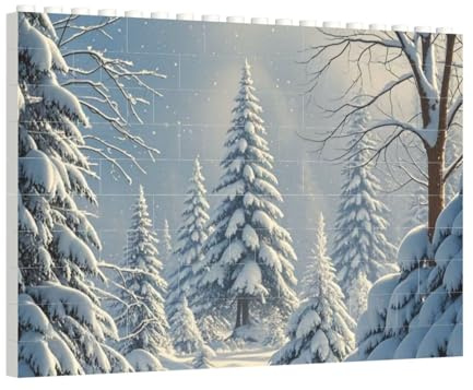 PAQOLSMCKR Baustein-Puzzle, quadratisch, Winter, Schneeszene, Baustein-Puzzle, personalisierbar, Fotoblock, Puzzle, Ziegel-Puzzle für Erwachsene, Heimdekoration, Geschenk