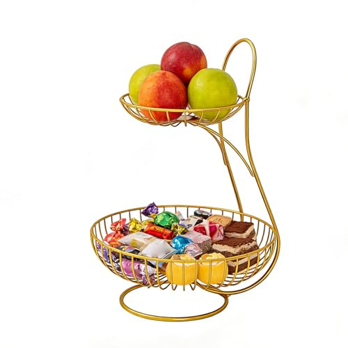 Générique Panier à fruits en métal - Rangement de bonbons à 2 étages,Porte-fruits de bureau,pour étagère de garde-manger, buffet de fête, salle de pause, appartement, cuisine,