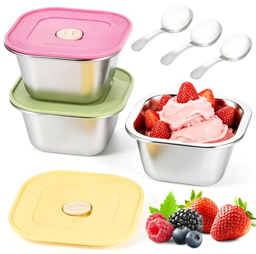 Viitech 3 Contenitori In Acciaio Inox Con Coperchio Da 400 Ml, Quadrati Con Guarnizione In Silicone E Valvola, Per Pranzo Al Sacco