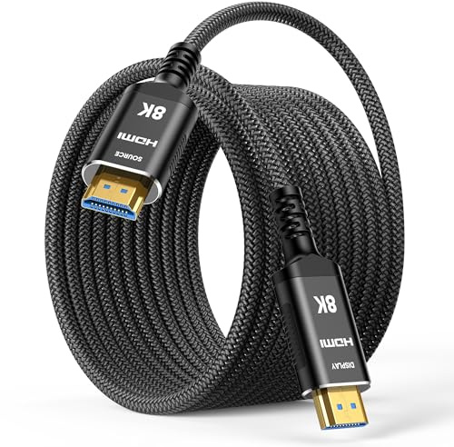 Highwings 8K Glasfaser HDMI Kabel 20Meter, HDMI 2.1 Kabel 48Gbps Highspeed | (Unidirektional, SOURCE/DISPLAY) 8K@60Hz 4K@120Hz 7680P HDR10 eARC DTS:X 3D HDCP 2.2&2.3, Kompatibel mit PS5/4 HDTV Blu-ray