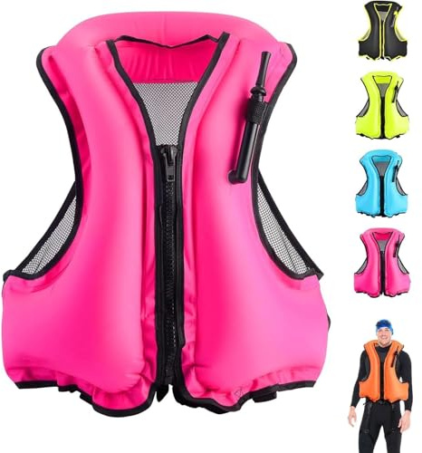 Giubbotti di Salvataggio per Adulti, Giubbotto Gonfiabile con River Vest Design a 3 Fiati e Vestibilità Regolabile per Avventure Acquatiche