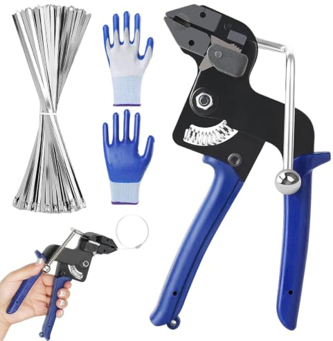 BIZOI 200 Stück Edelstahl Kabelbinder und Kabelbinderpistole, 4,6 x 300 mm Kabelbindern, Metallbinderpistole, Kabelbinderpistolen Set aus Metall für KabelbüNdelung, Industrie und Landwirtschaft