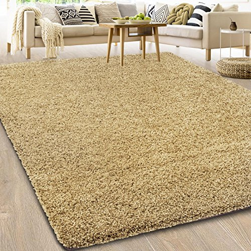 casa pura Tappeto Shaggy a Pelo Lungo in Polipropilene – Tappeto per Camera, Salone o Corridoio, Qualità Tedesca (Barcelona, beige, 200x300cm)