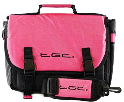 New TGC ® Messenger Style TGC Padded Carry Case Bag for The ieGeek 12.5 Portable DVD Player (Hot Pink & Black)