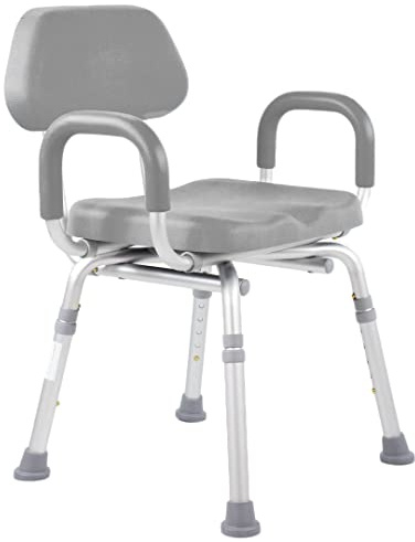 Padded Shower Chair and Bath Chair with Armrests and Back, Comfortable Deluxe Shower Chair for Inside Shower and Bathtub for Elderly and Seniors Safety, Adjustable Height, Institutional Quality, Gray