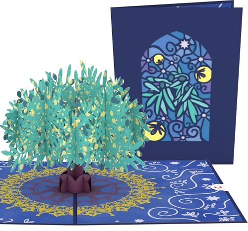 Lovepop® 3D Pop-Up Grußkarte mit grünem Olivenbaum und Glühwürmchen | Hochwertige Karte zum Geburtstags, Jahrestag oder Hochzeitstag | inkl. Premium Umschlag & Notizkarte