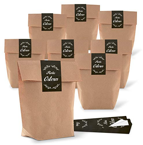 Logbuch-Verlag 10 Geschenktüten braun schwarz mit Frohe Ostern Aufkleber Papiertüte mit Osteraufkleber 16,5 x 26 x 6,6 cm