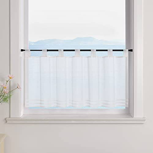 ESLIR Scheibengardine mit Schlaufen Gardinen Küche Bistrogardinen Transparent Stores Vorhänge Uni Voile Weiß HxB 60x120cm 1 Stück