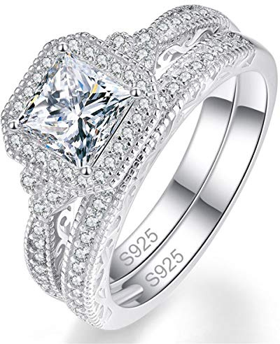 BONLAVIE Argent 925 Bague de Mariage Engagement Alliance Fiançaille Zirconium Cubique Bijoux pour Femmes Filles