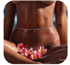Jovono Cadena de cuerpo con cuentas para bikini, cadena de joyería corporal, cadena de cintura para mujer y niña (plata), Plata
