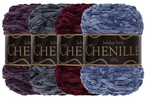 JubileeYarn Sammetsgarn, medium (worsted) vikt, 100 g/nystan, nyanser av lila färger, sammetsnystan med blandade färger, virk- och stickgarn, 4 nystan