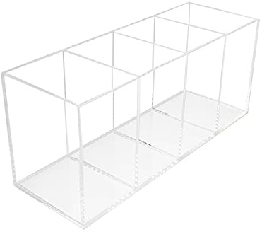 QPEY Large Acrylic Pen Holder 4 Compartments,Clear Pen Holder Organizer Makeup Brush Holder for Office Desk Accessories,Cosmetic Brush Storage Box,Dorm,Bathroom,Kitchen (Clear)
