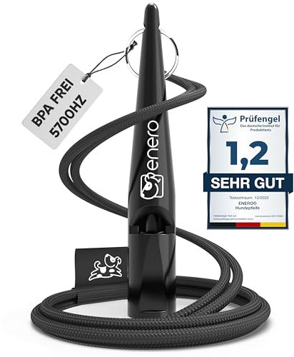 ENERO® Hundepfeife mit praktischem Umhängeband - Perfektes Hundezubehör mit genormter Frequenz - Ideal für Hundetraining - hörbar & weitreichend I Schwarz