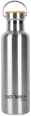 Tatonka Edelstahl Trinkflasche Hot + Cold Stuff Bamboo Lid 750ml - Unzerbrechliche Isolierflasche mit Bambusdeckel - spülmaschinenfest und BPA-frei - 0,75l
