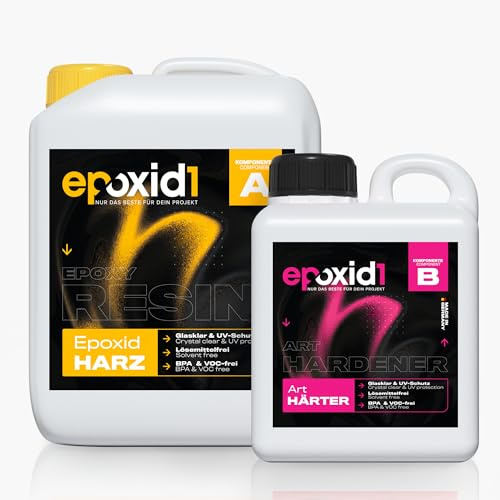 epoxid1® -ART- Epoxidharz mit Härter 7kg Set | glasklar & blasenfrei | ideal für Resin-Kunst bis 2cm | Für Anfänger & Profis | Premium Qualität Made in Germany