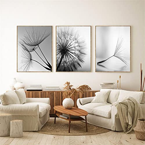 TROYSINC 3er Set Design-Poster Wandbilder, Pusteblume Ohne Rahmen Wandbild Print Bilder, Leinwand Kunstposter Schwarz und weiß Pusteblume für Wohnzimmer Deko (50x70cm)