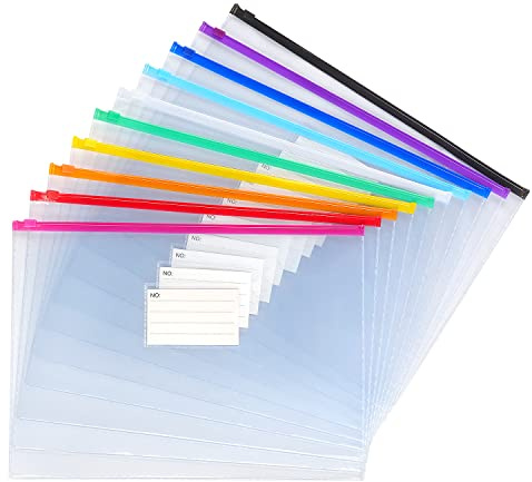Tamaki 10 Pack Plastic Envelope Poly Zip Envelop Plastic Envelopes Files Zipper Folders, A4 Size, Letter Size, for School Office Supplies, 10 Color (13x9.25)