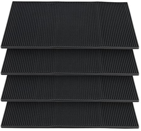 ZEONHAK 4 tappetini da bar in gomma nera, 45 x 30 cm, tappetini da bar in gomma per piatti, asciugatura del vetro