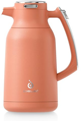 IDEUS Thermoskanne 2l, Edelstahl Doppelwandige Kaffeekanne Vakuumisolierung Isolierkanne Warmhaltekanne Teekanne für Kaffee, BPA-frei, Korallenfarbe