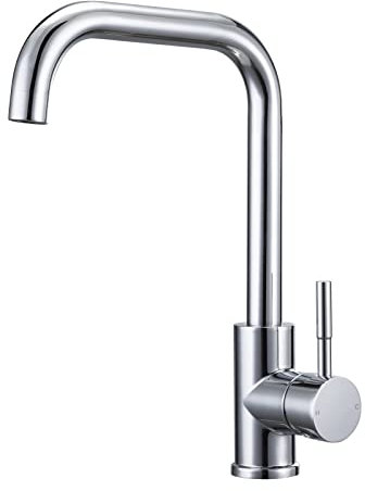 Kitchen Sink Mixer Tap with L-Shaped 360º Swivel Spout, Monobloc Kitchen Mixer Faucet 1 Hole Rectangle Single Lever Mono Bar Taps, Polished Chrome