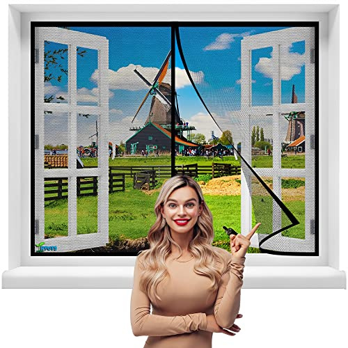 Insektenschutz Fenster Vorhang Polyester Lamellenvorhang, 85 x 160 cm mit Heavy Duty Mesh & Full Frame Klettverschluss Klemmleiste Fliegenvorhang【Schwarz】