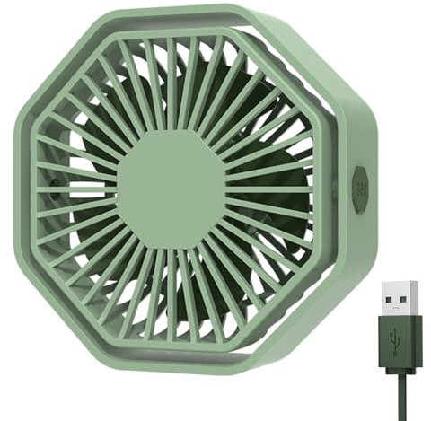 Bigqin USB Ventilator, Mini Ventilator 360° Drehung, 3 Geschwindigkeiten Tischventilator, Leise Hexagon Table Fan kompatibel mit PC Notebook Computer - Grün