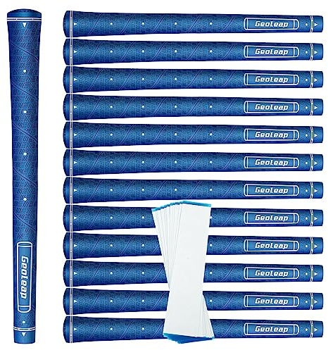 Geoleap Set di 13 impugnature da golf con 15 nastri e impugnature con tutti i kit di riparazione a scelta, punto di memoria aiuta il posizionamento delle mani, impugnature in gomma premium per mazze