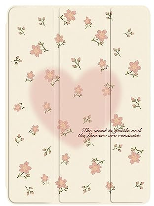 UOMSKTY Hülle Für Ipad 10. Generation Hülle Ipad 10.9 Zoll Hülle 2022 - Ipad Hülle 10. Generation [Multi-Angle Viewing] Smart Stand Cover Mit Stifthalter Auto Wake/Sleep【Rosa Blumen Und Herzen】