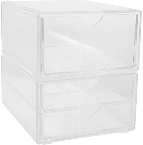 Martha Stewart Brody Schreibtisch-Organizer, einzelne Schubladenbox und 2 Schubladen, stapelbare Kunststoff-Aufbewahrung für Büro, Badezimmer, Arbeitsplatte, Wohnheim, 15,2 x 19,1 cm, transparent, 2