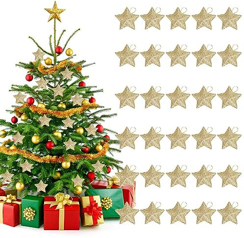 Weihnachtsdeko Anhänger,30 Stücke Stern Anhänger Weihnachten Deko, Glitzer Stern Weihnachtsanhänger Hängende Zubehör, Stern Weihnachtsbaum Anhänger Weihnachtsschmuck Aus Acryl, Für Die Festtage, 5cm