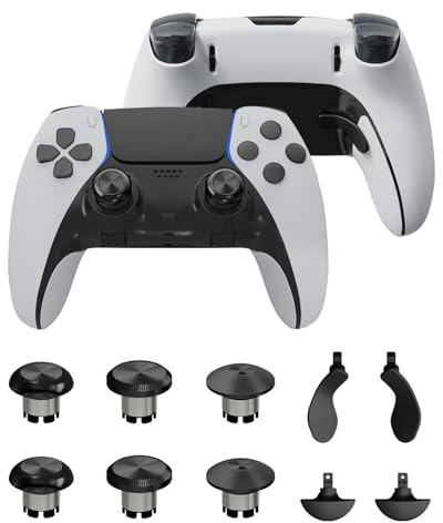 CHARM FOCUS Metal Thumbsticks & Paddles for PS5 Edge Controller, Black Metallic Accessory Kit with 6 Joystick Caps & 4 Back Paddles