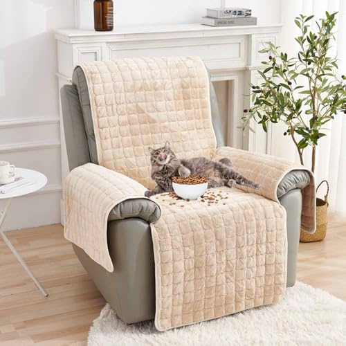 YSZBD Sofa Armlehnenbezüge，Sesselschoner Sesselauflage, Fernsehsessel Schutzbezug Anti-Rutsch, Relaxsessel Bezüg Sesselüberzug für Zuhause mit Kindern und Haustieren Hund,Beige-1Sitz(53 * 190cm)