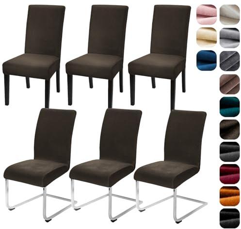 Alishomtll Stretch Samt Stuhlhussen 6er Set Stuhlbezug Schwingstuhl Kaffee | Elastische Stuhlhussen Schwingstuhl Stuhlbezug Universal hussen für stühle Waschbare Esszimmerstühle Bezug Küche Hochzeit