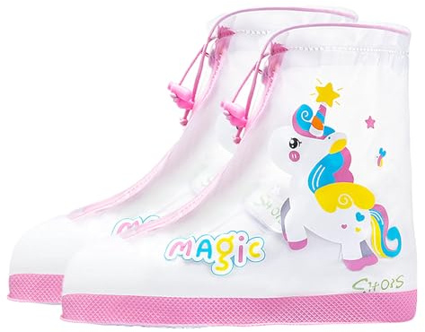 HIMKI Copriscarpe antipioggia per bambini, impermeabili, riutilizzabili, antiscivolo, per esterni, protezione antipioggia e protezione dalla sabbia (unicorno, M, 29-31)